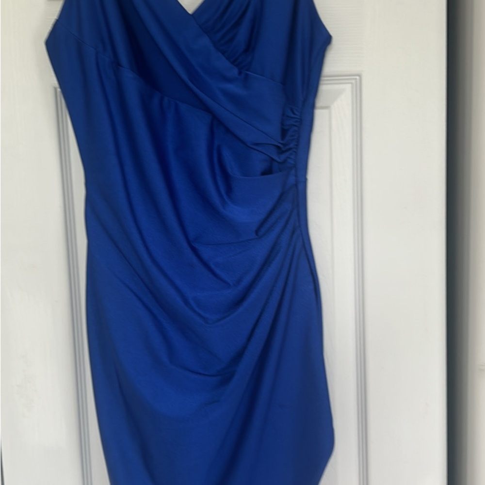 Aura Blue Asymmetrical Ruched Mini Dress